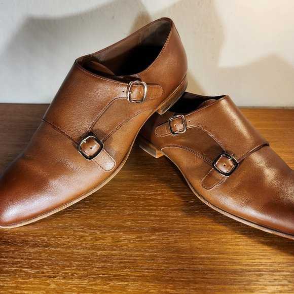 Santoni Handmade Italian Double Buckle Brown Leather Shoes Men (39) main image 11